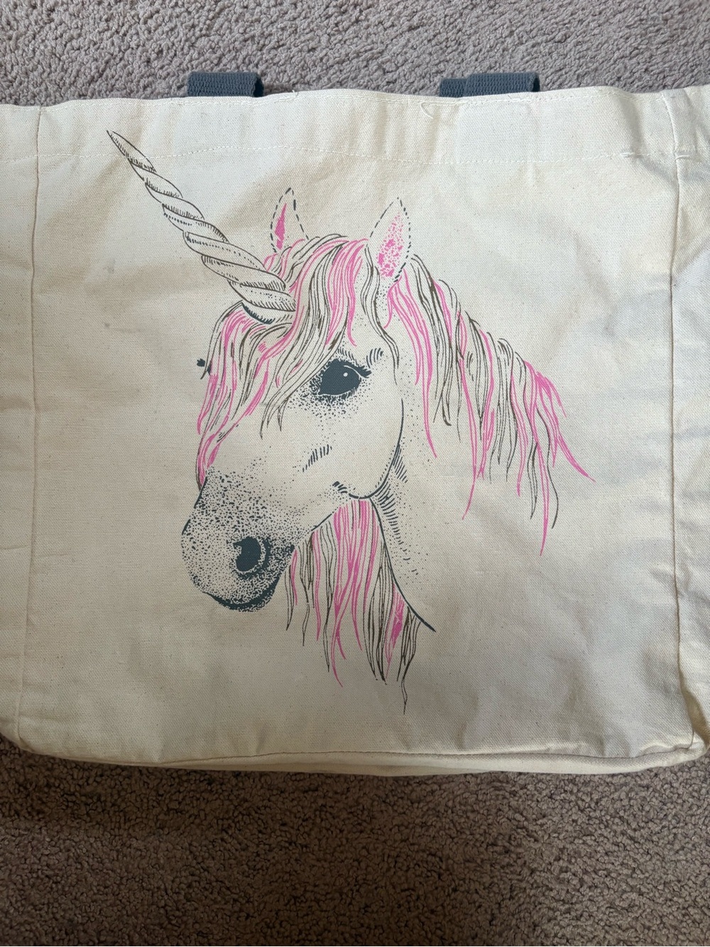 Canvas Tote with Pink-Maned Unicorn Illustration